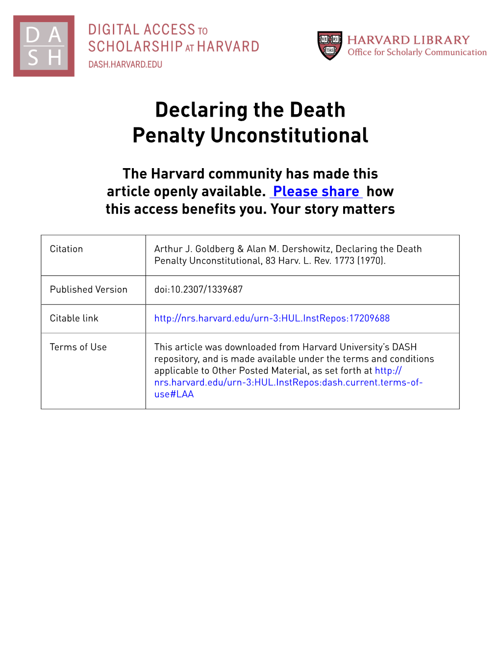 Declaring the Death Penalty Unconstitutional