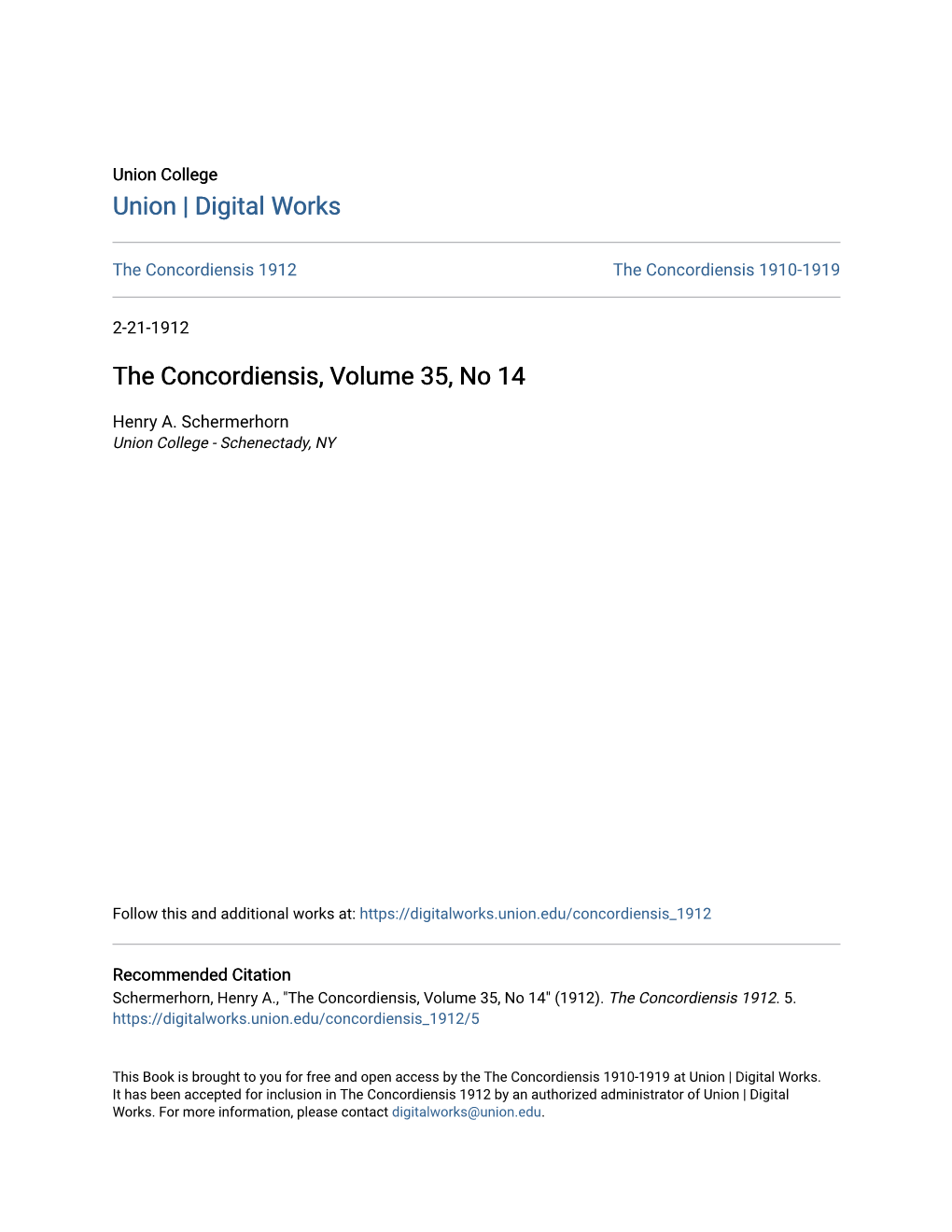 The Concordiensis, Volume 35, No 14