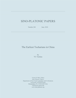 The Earliest Tocharians in China