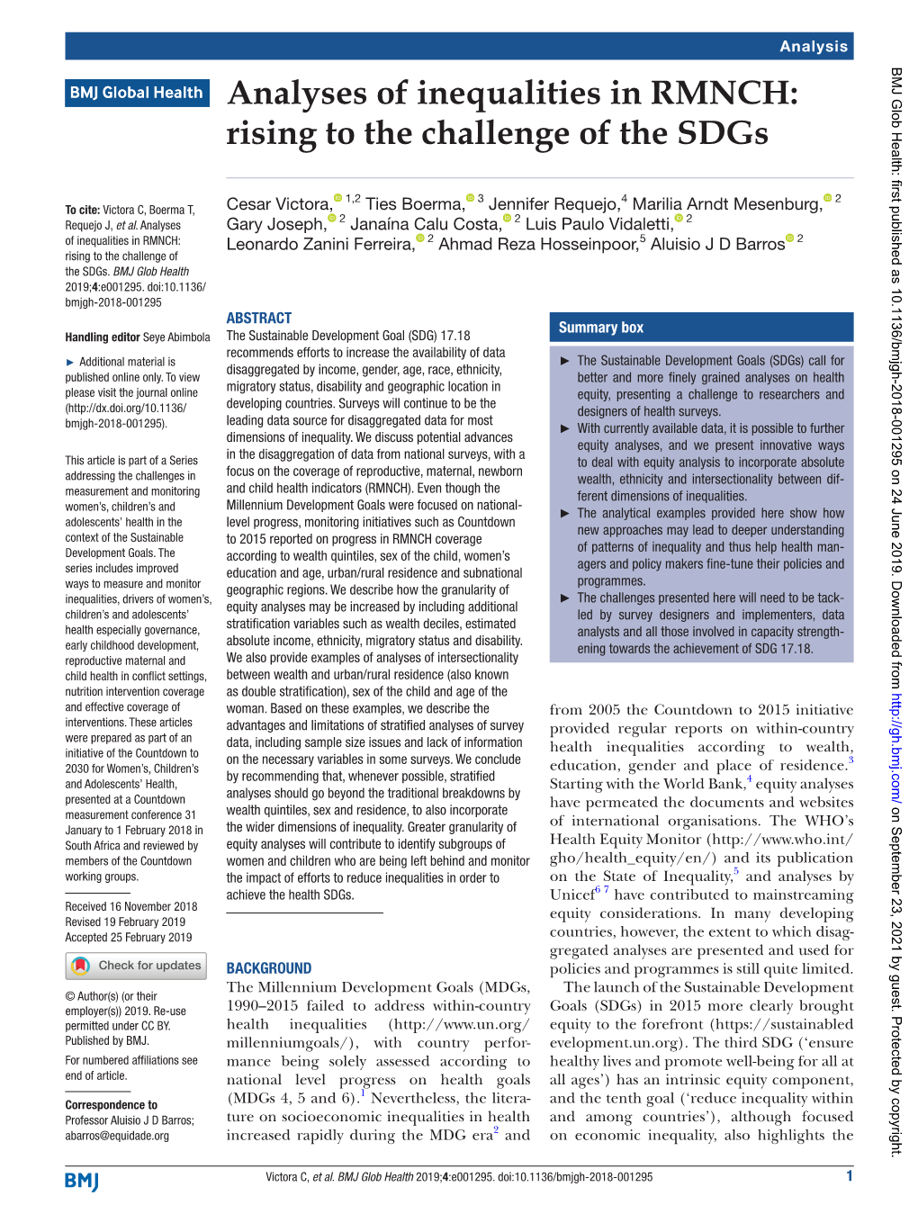 Analyses of Inequalities in RMNCH: Rising to the Challenge of the Sdgs