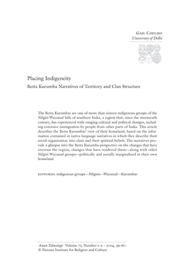 Placing Indigeneity Betta Kurumba Narratives of Territory and Clan Structure