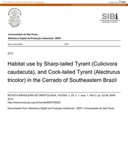 Habitat Use by Sharp-Tailed Tyrant (Culicivora Caudacuta), and Cock-Tailed Tyrant (Alectrurus Tricolor) in the Cerrado of Southeastern Brazil