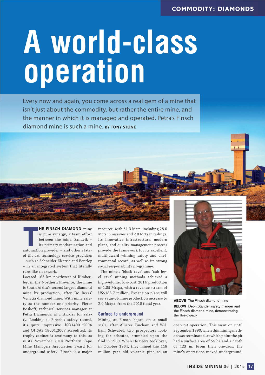 Read an Article on Finsch in Inside Mining, June 2015