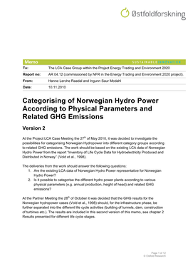 Categorising of Norwegian Hydro Power According to Physical Parameters and Related GHG Emissions