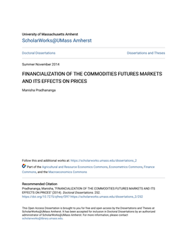 Financialization of the Commodities Futures Markets and Its Effects on Prices