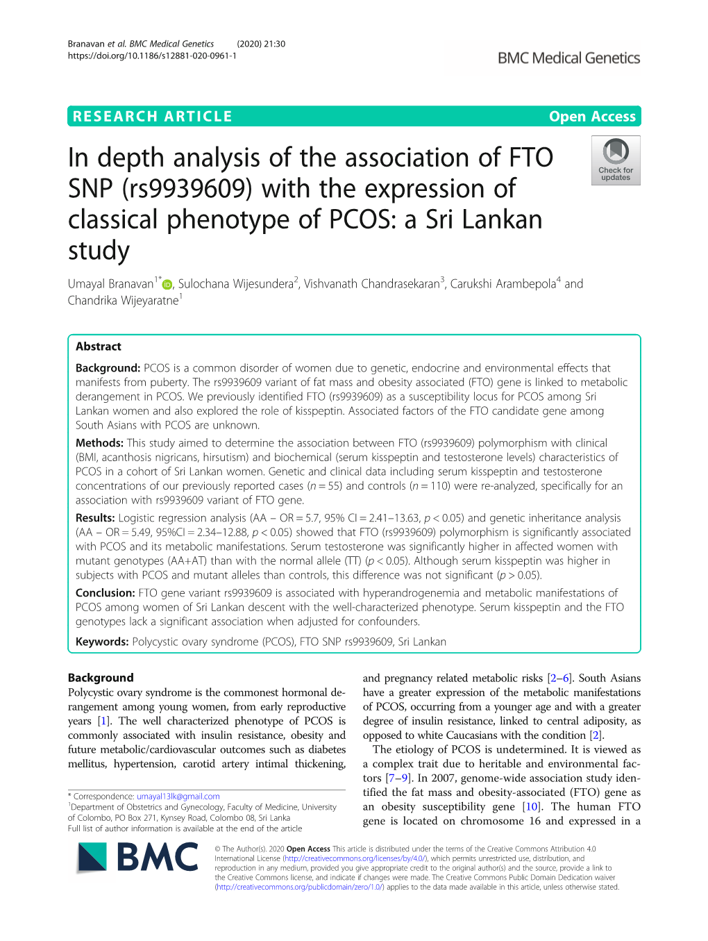 In Depth Analysis of the Association of FTO SNP