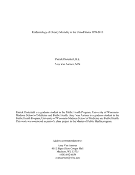 Epidemiology of Obesity Mortality in the United States 1999-2016