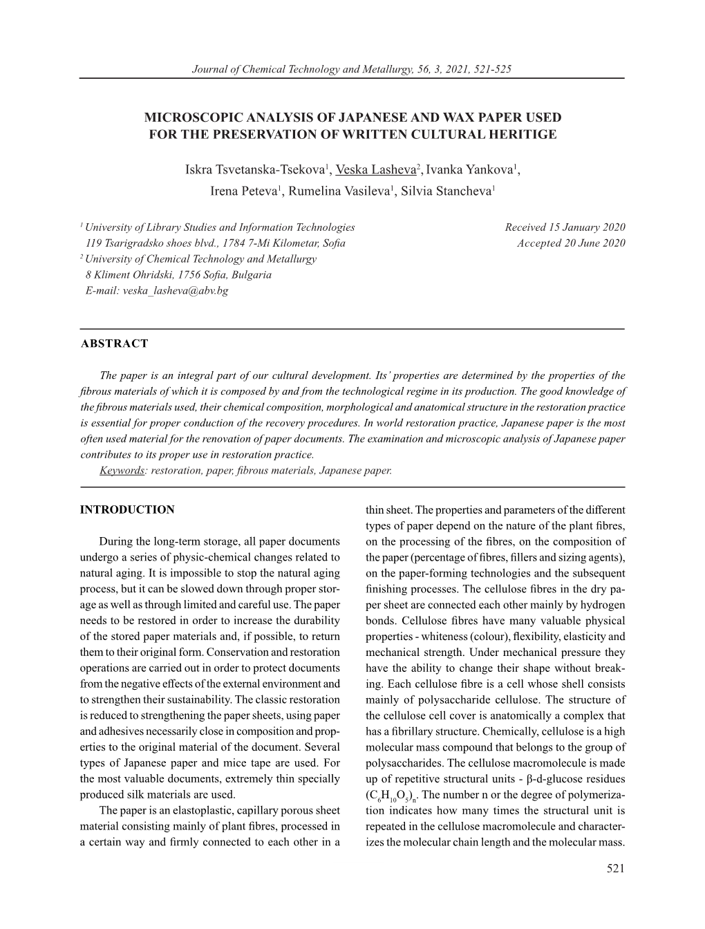 Microscopic Analysis of Japanese and Wax Paper Used for the Preservation of Written Cultural Heritige