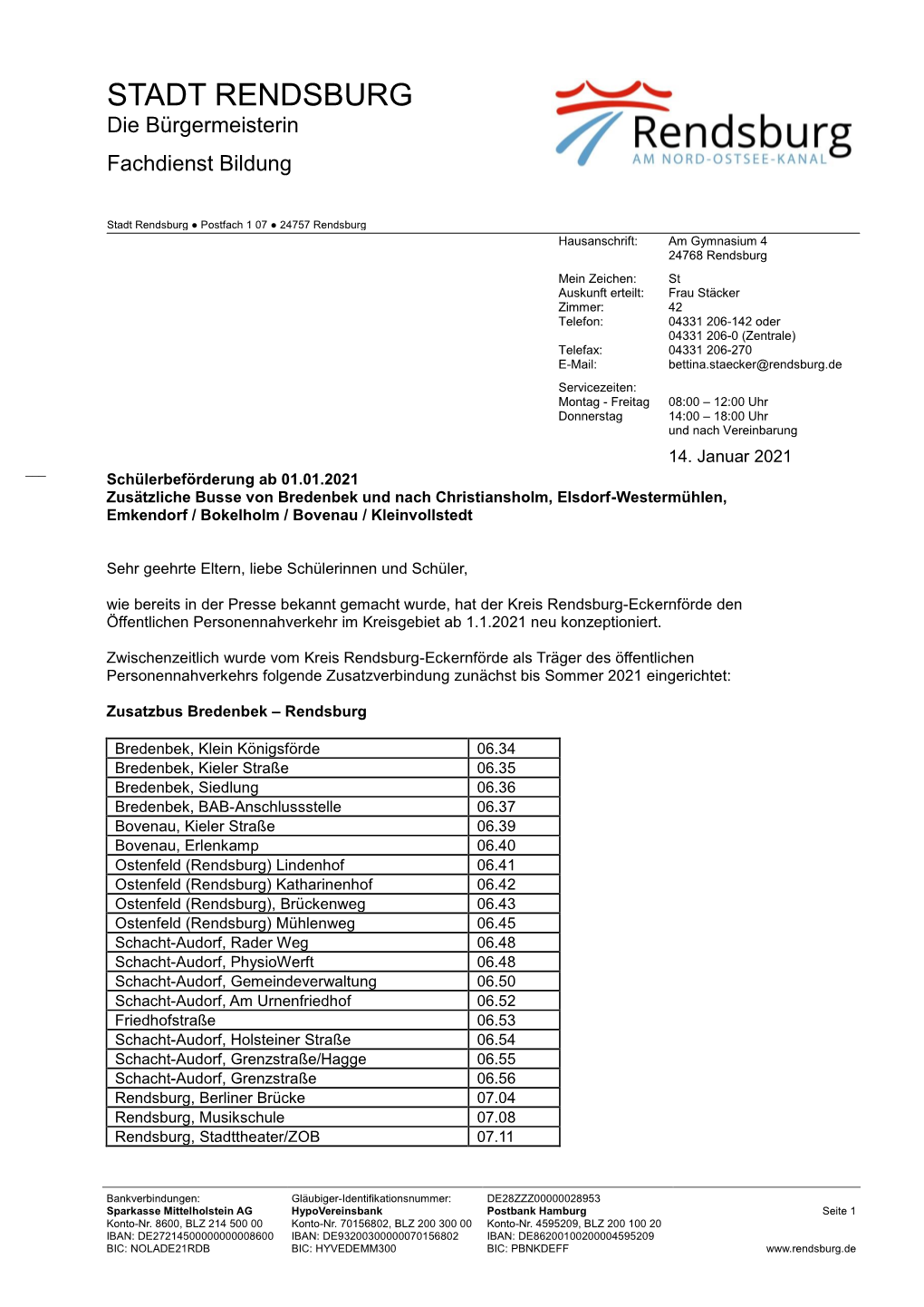 Schülerbeförderung Ab 01.01.2021 Zusätzliche Busse Von Bredenbek Und Nach Christiansholm, Elsdorf-Westermühlen, Emkendorf / Bokelholm / Bovenau / Kleinvollstedt