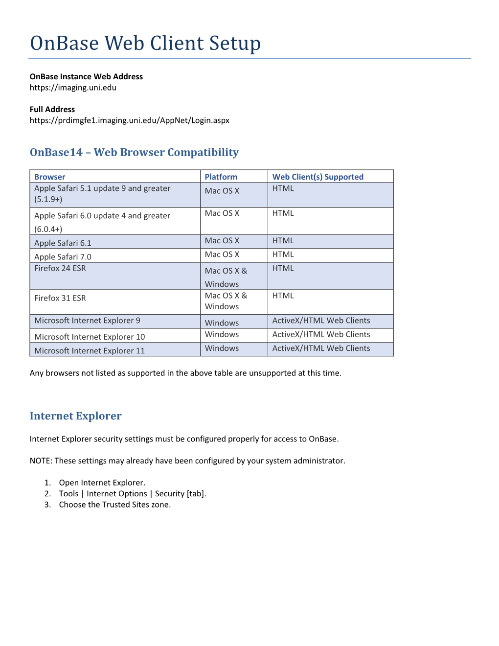 Onbase Web Client Setup