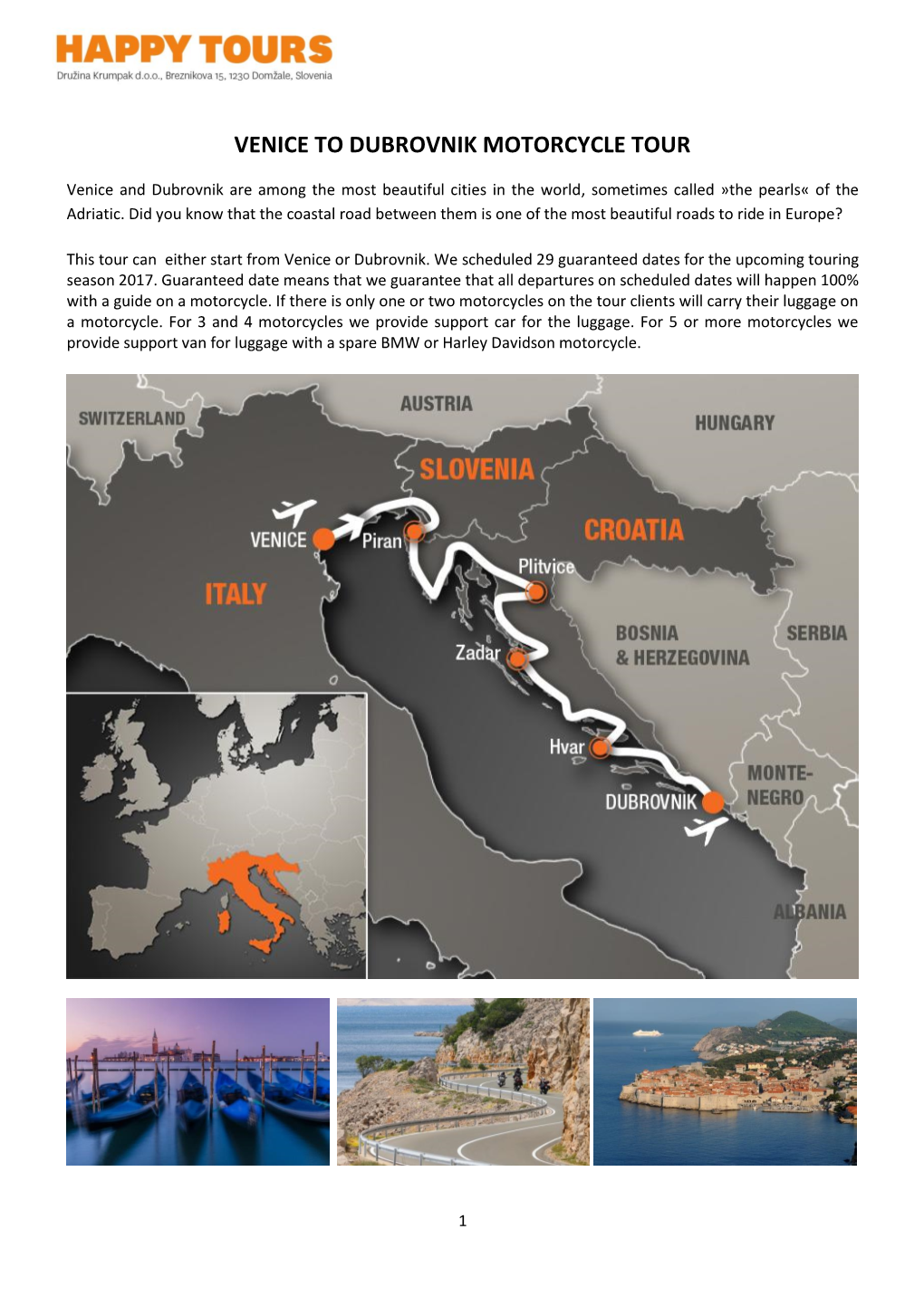 Happy Tours – Venice to Dubrovnik Motorcycle Tour
