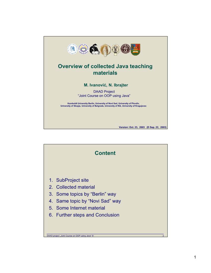 Overview of Collected Java Teaching Materials
