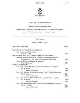 HANSARD 11-30 DEBATES and PROCEEDINGS Speaker