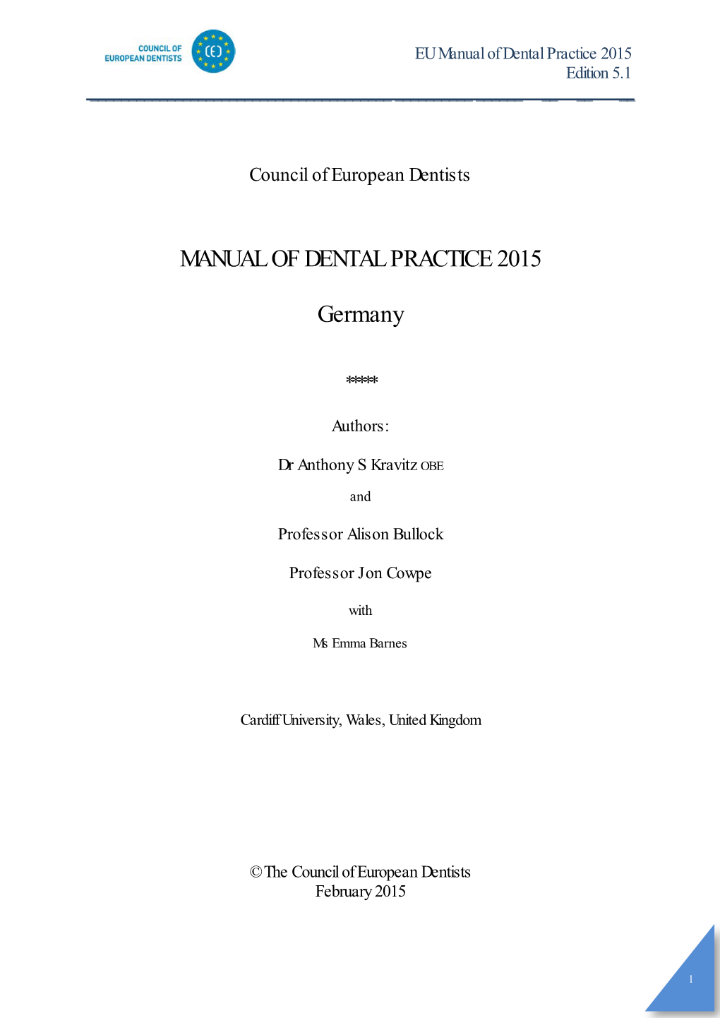 MANUAL of DENTAL PRACTICE 2015 Germany