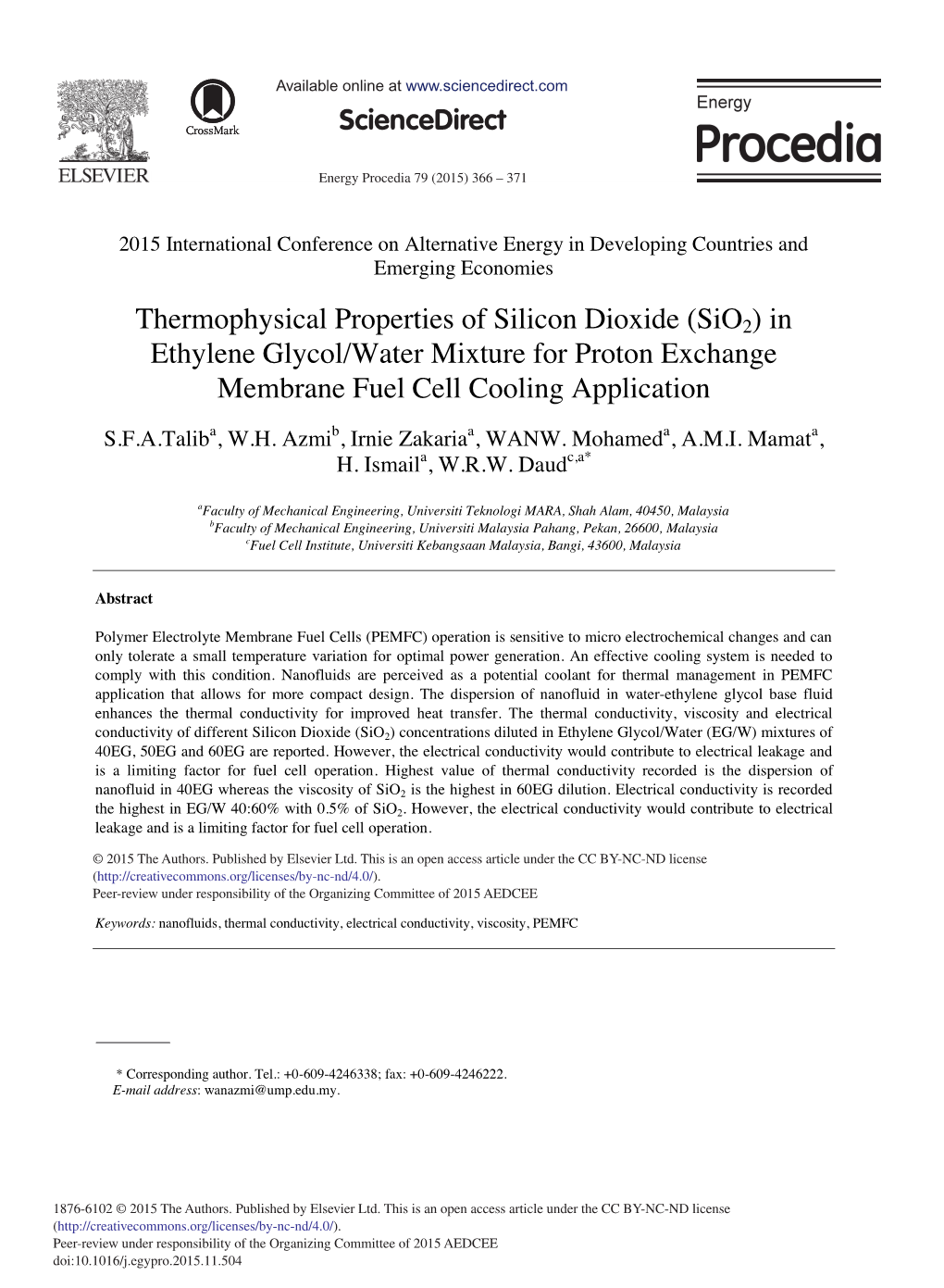 Thermophysical Properties of Silicon Dioxide (Sio2) in Ethylene Glycol/Water Mixture for Proton Exchange Membrane Fuel Cell Cooling Application