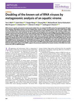 Doubling of the Known Set of RNA Viruses by Metagenomic Analysis of an Aquatic Virome