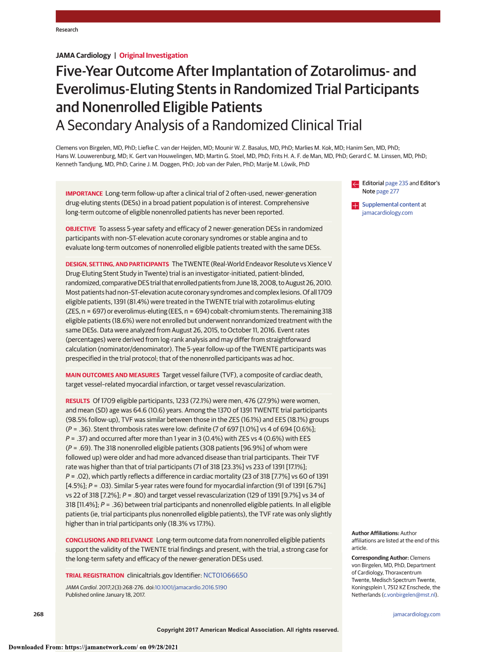 And Everolimus-Eluting Stents in Randomized Trial Participants and Nonenrolled Eligible Patients a Secondary Analysis of a Randomized Clinical Trial