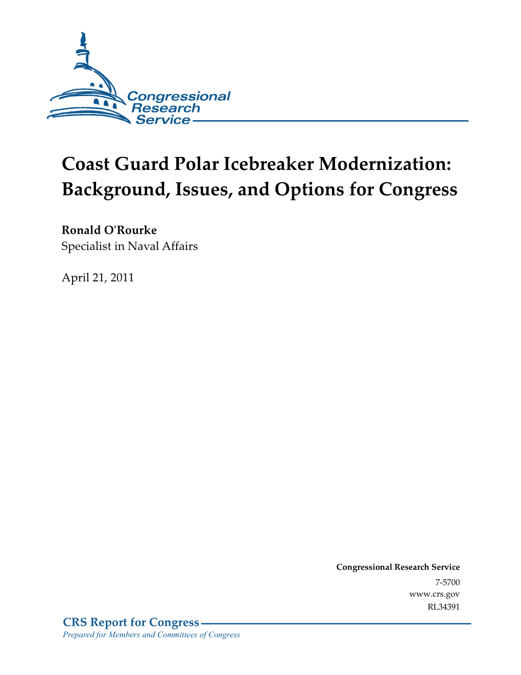 Coast Guard Polar Icebreaker Modernization: Background, Issues, and Options for Congress