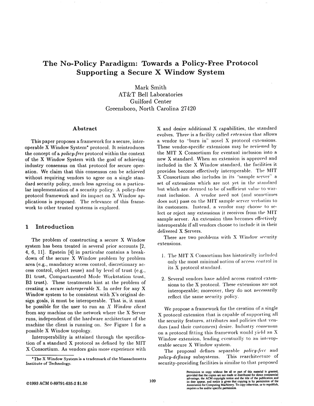 The No-Policy Paradigm: Towards a Policy-Free Protocol Supporting a Secure X Window System