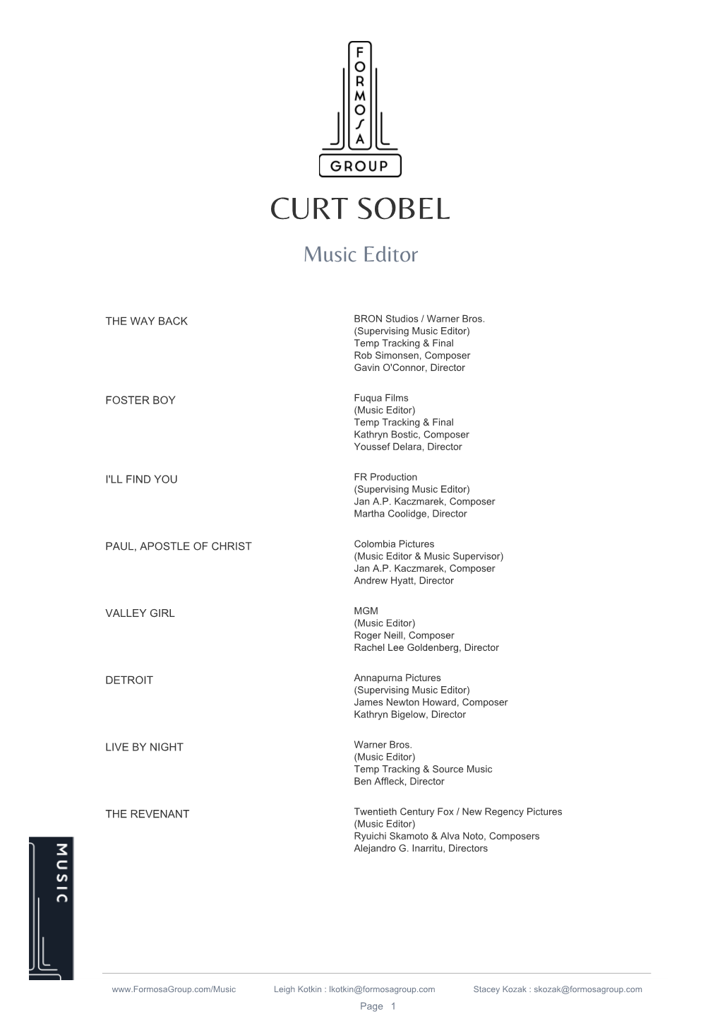 CURT SOBEL Music Editor