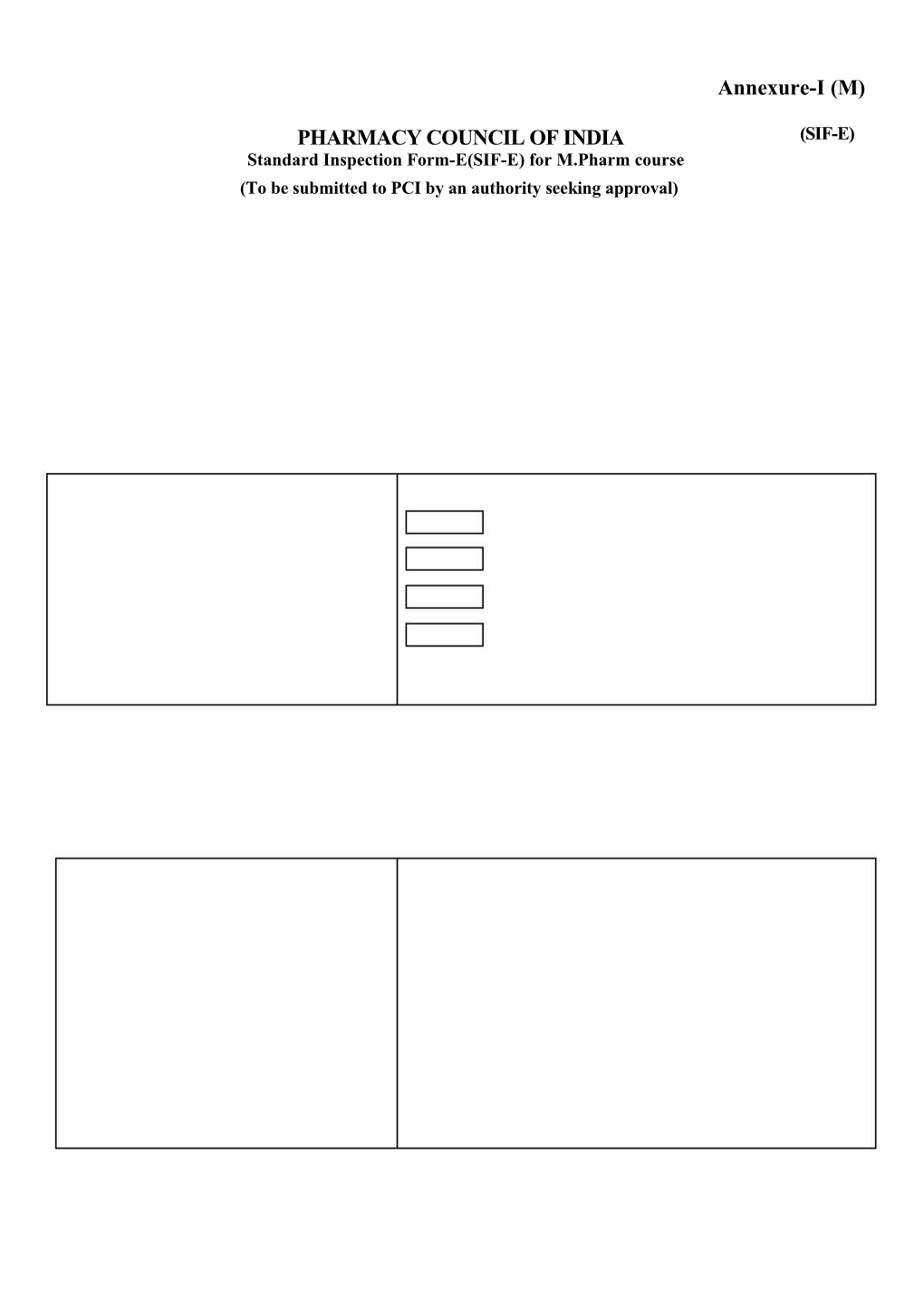 Standard Inspection Form-E(SIF-E) for M.Pharm Course