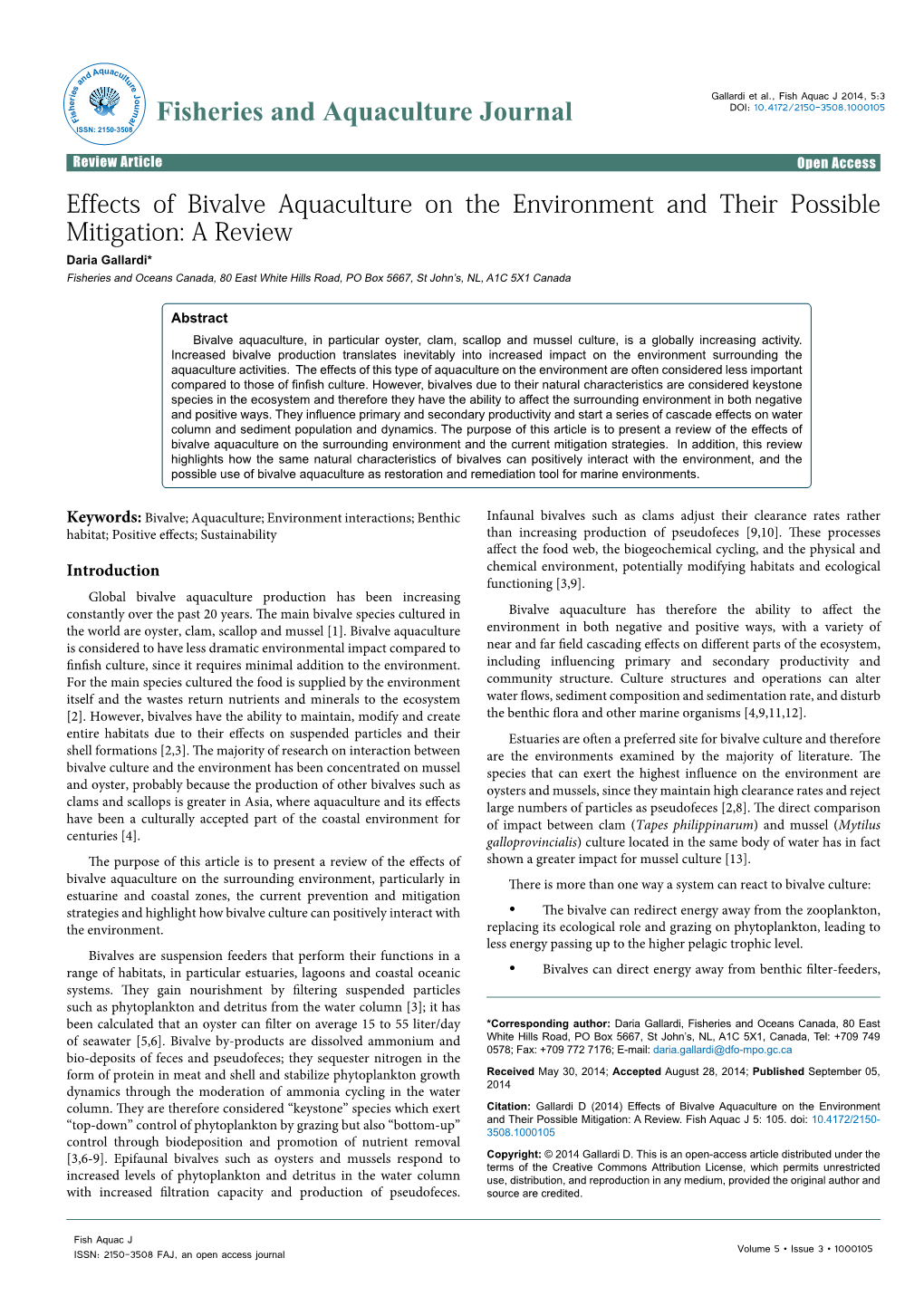 Effects of Bivalve Aquaculture on the Environment and Their Possible