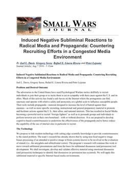 Induced Negative Subliminal Reactions to Radical Media and Propaganda: Countering Recruiting Efforts in a Congested Media Environment by Joel L