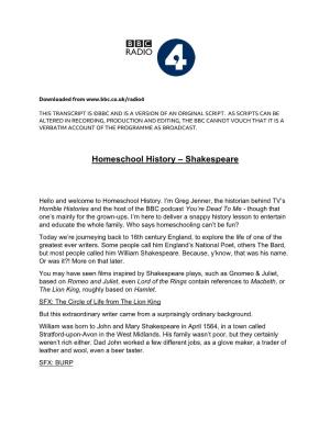 Homeschool History – Shakespeare