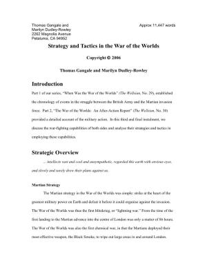 Strategy and Tactics in the War of the Worlds Introduction Strategic Overview