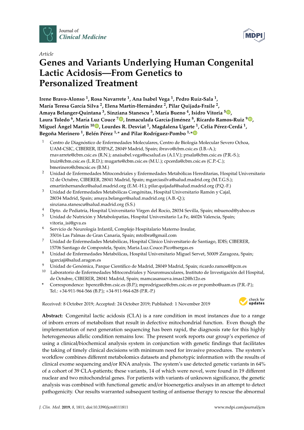 Genes and Variants Underlying Human Congenital Lactic Acidosis—From Genetics to Personalized Treatment