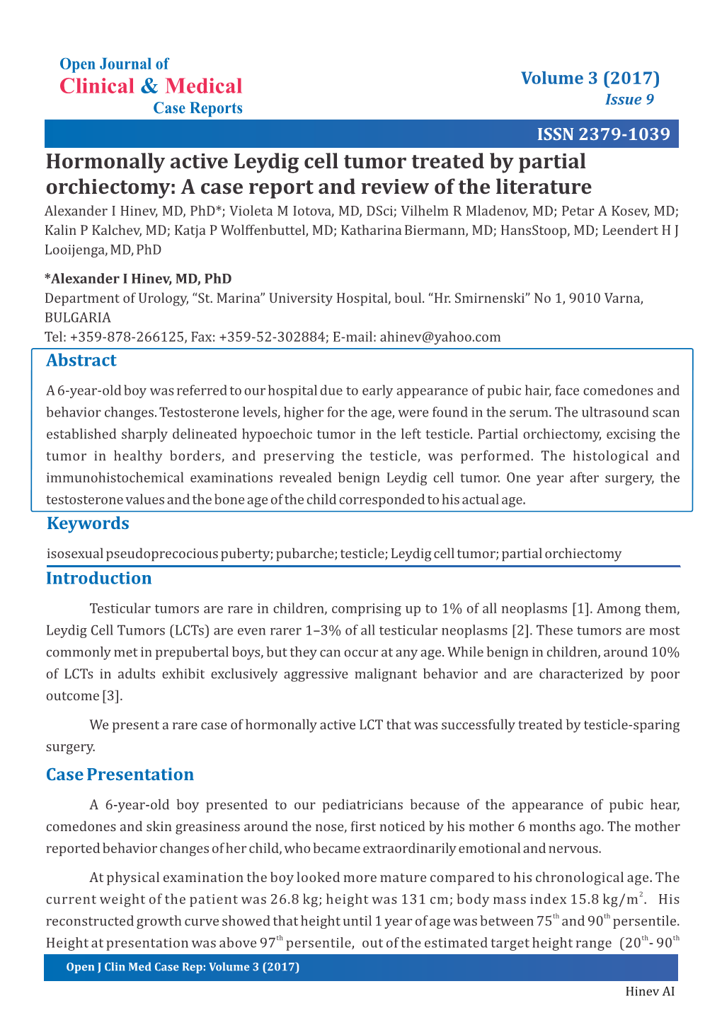 Hormonally Active Leydig Cell Tumor Treated by Partial Orchiectomy