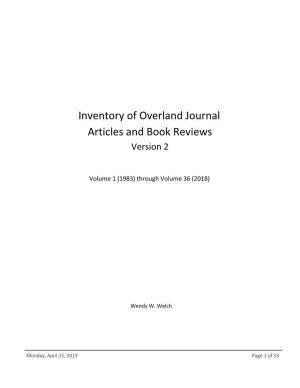 Inventory of Overland Journal Articles and Book Reviews Version 2