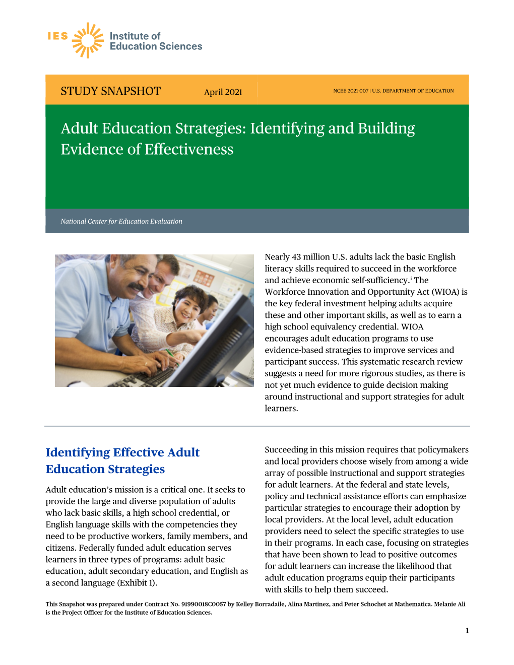 Adult Education Strategies: Identifying and Building Evidence of Effectiveness