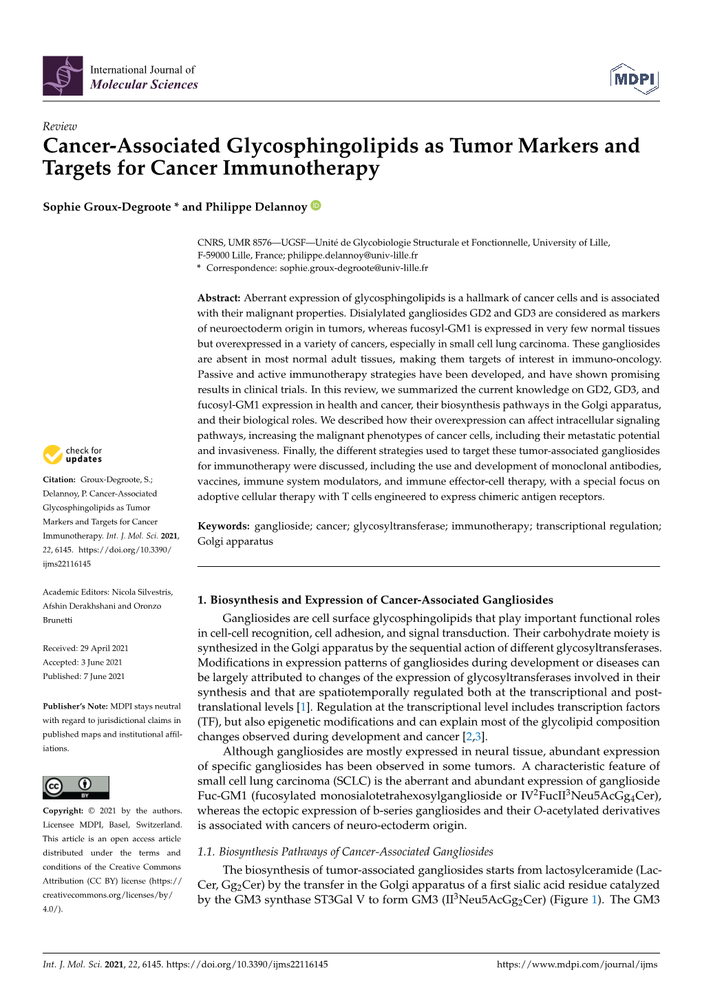 Cancer-Associated Glycosphingolipids As Tumor Markers and Targets for Cancer Immunotherapy