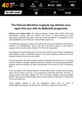 The Valencia Marathon Supports Top Athletes Once Again This Year with Its Mybest42 Programme