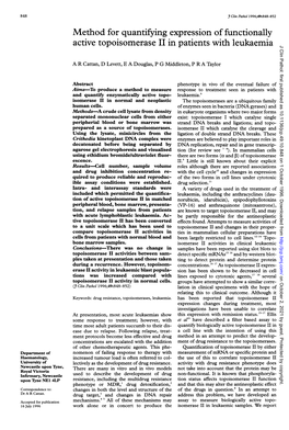 Active Topoisomerase II in Patients with Leukaemia J Clin Pathol: First Published As 10.1136/Jcp.49.10.848 on 1 October 1996