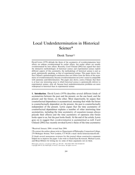 Local Underdetermination in Historical Science*