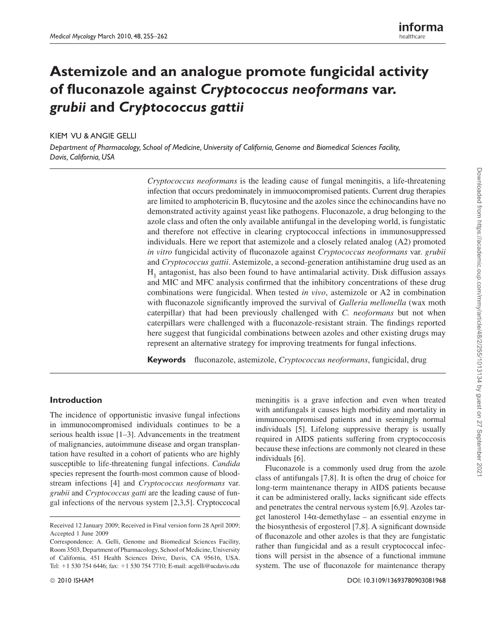 Astemizole and an Analogue Promote Fungicidal Activity of Fluconazole