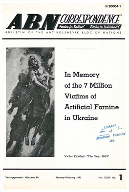 In Memory of the 7 Million Victims of Artificial Famine in Ukraine (.IPRAR'u M T * Ot — Publish Uk,B'"'UA