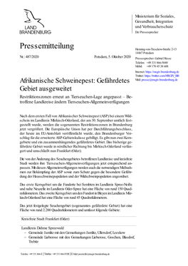 Pressemitteilung Henning-Von-Tresckow-Straße 2-13 14467 Potsdam Nr.: 487/2020 Potsdam, 5