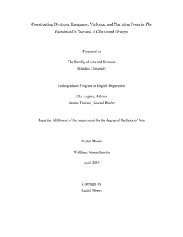 Constructing Dystopia: Language, Violence, and Narrative Form in the Handmaid's Tale and a Clockwork Orange