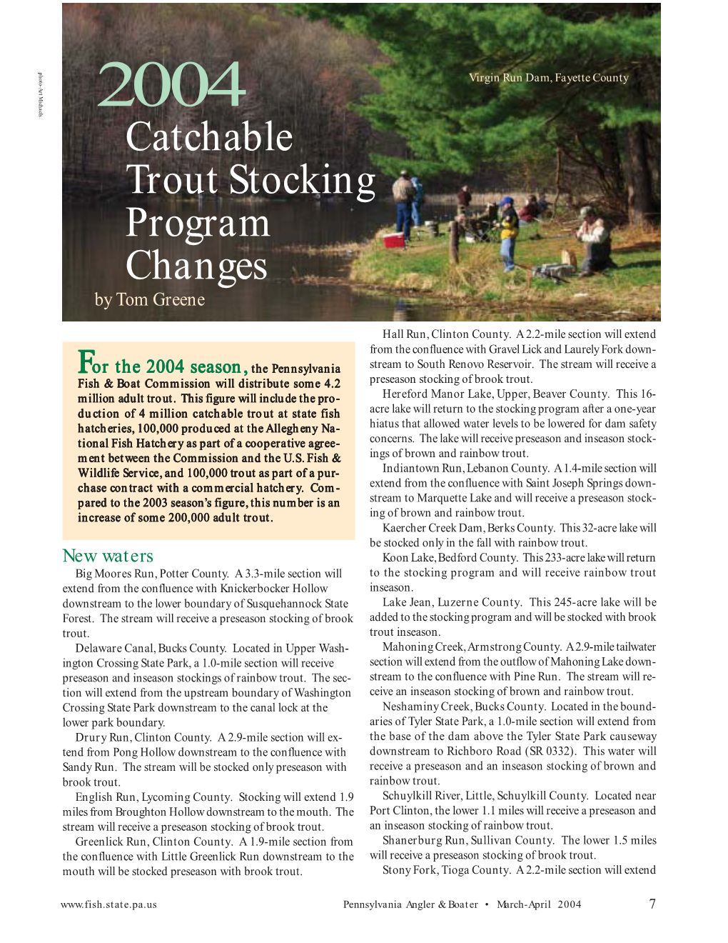 2004 Catchable Trout Stocking Program Changes by Tom Greene