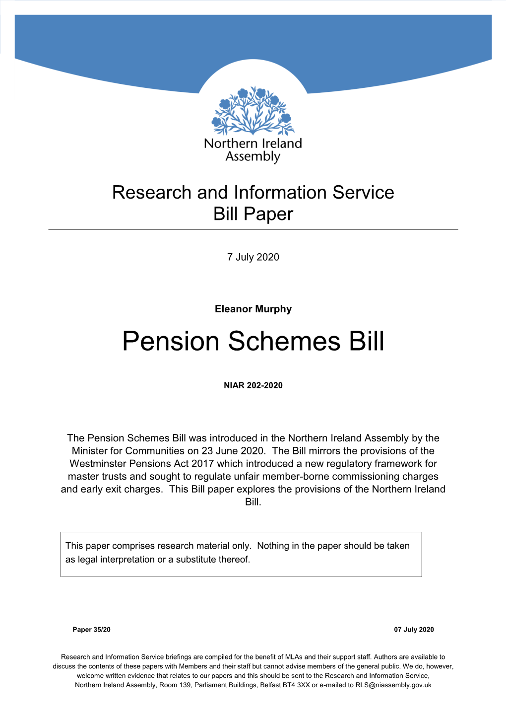 Pension Schemes Bill