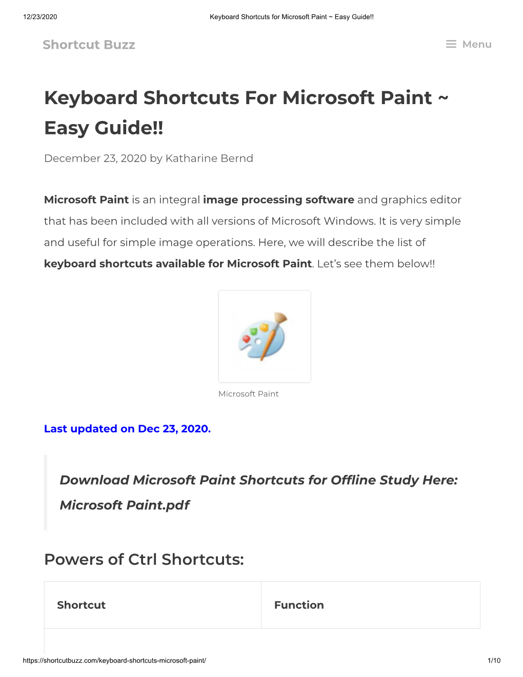 Keyboard Shortcuts for Microsoft Paint ~ Easy Guide!!