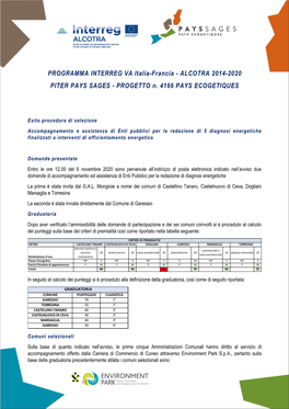 ALCOTRA 2014-2020 PITER PAYS SAGES - PROGETTO N