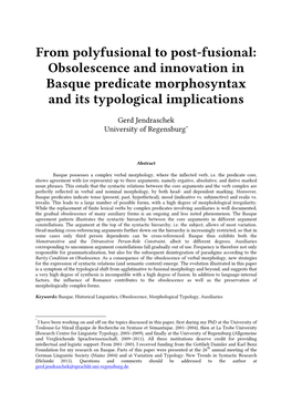 From Polyfusional to Post-Fusional: Obsolescence and Innovation in Basque Predicate Morphosyntax and Its Typological Implications