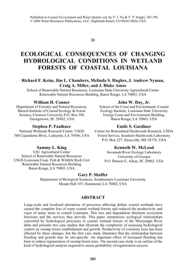 Ecological Consequences of Changing Hydrological Conditions in Wetland Forests of Coastal Louisiana