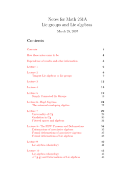 Notes for Math 261A Lie Groups and Lie Algebras March 28, 2007
