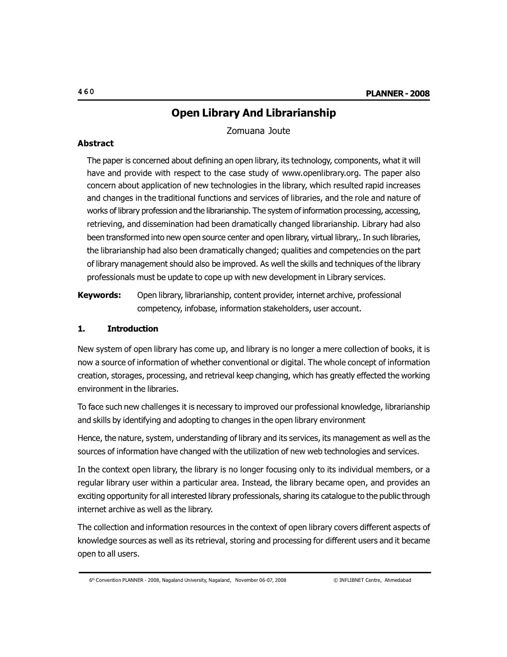 Open Library and Librarianship Zomuana Joute Abstract