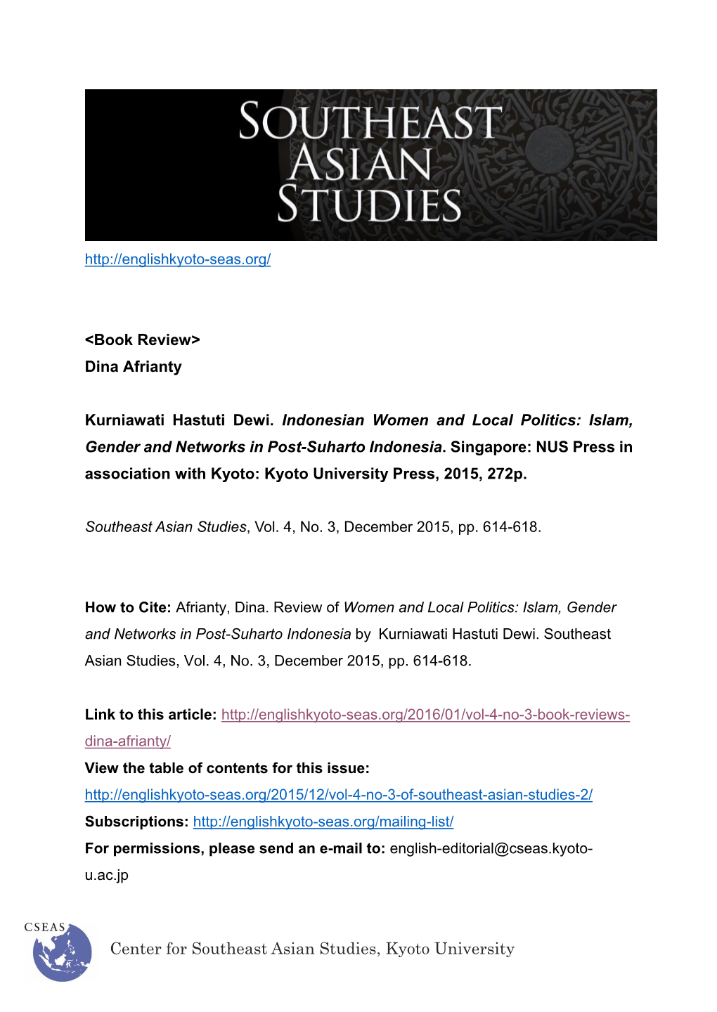 Center for Southeast Asian Studies, Kyoto University 614 Book Reviews